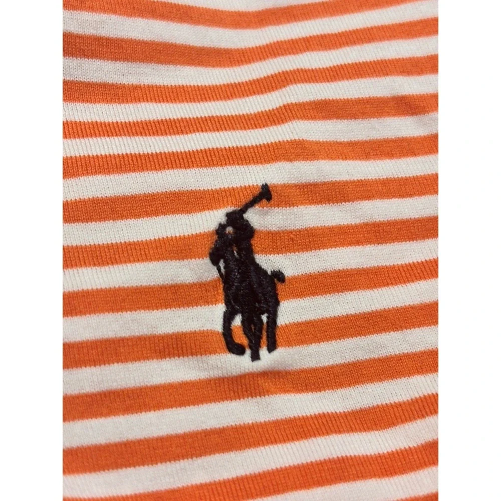 Polo Ralph Lauren Large Orange White Stripe 100% Cotton Large Polo 48x29 Clean